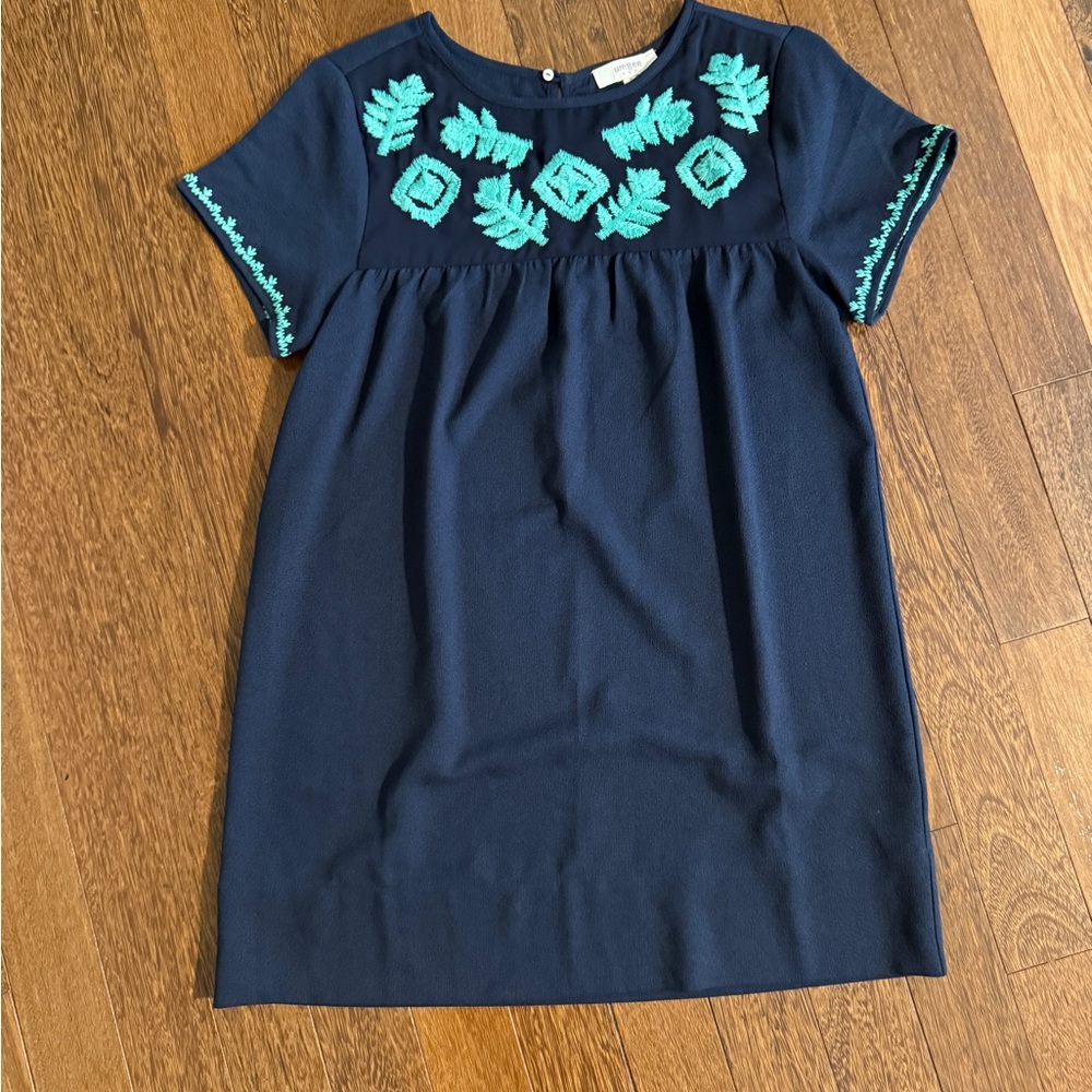 Navy Dress with Teal Embroidery